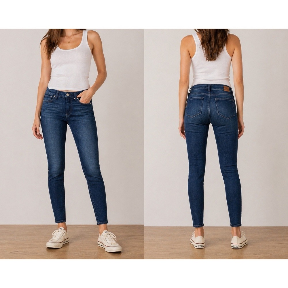 PAIGE Women's 26 Blue Skinny Jeans Mid Rise Everyday Stretch Denim Dark Wash USA